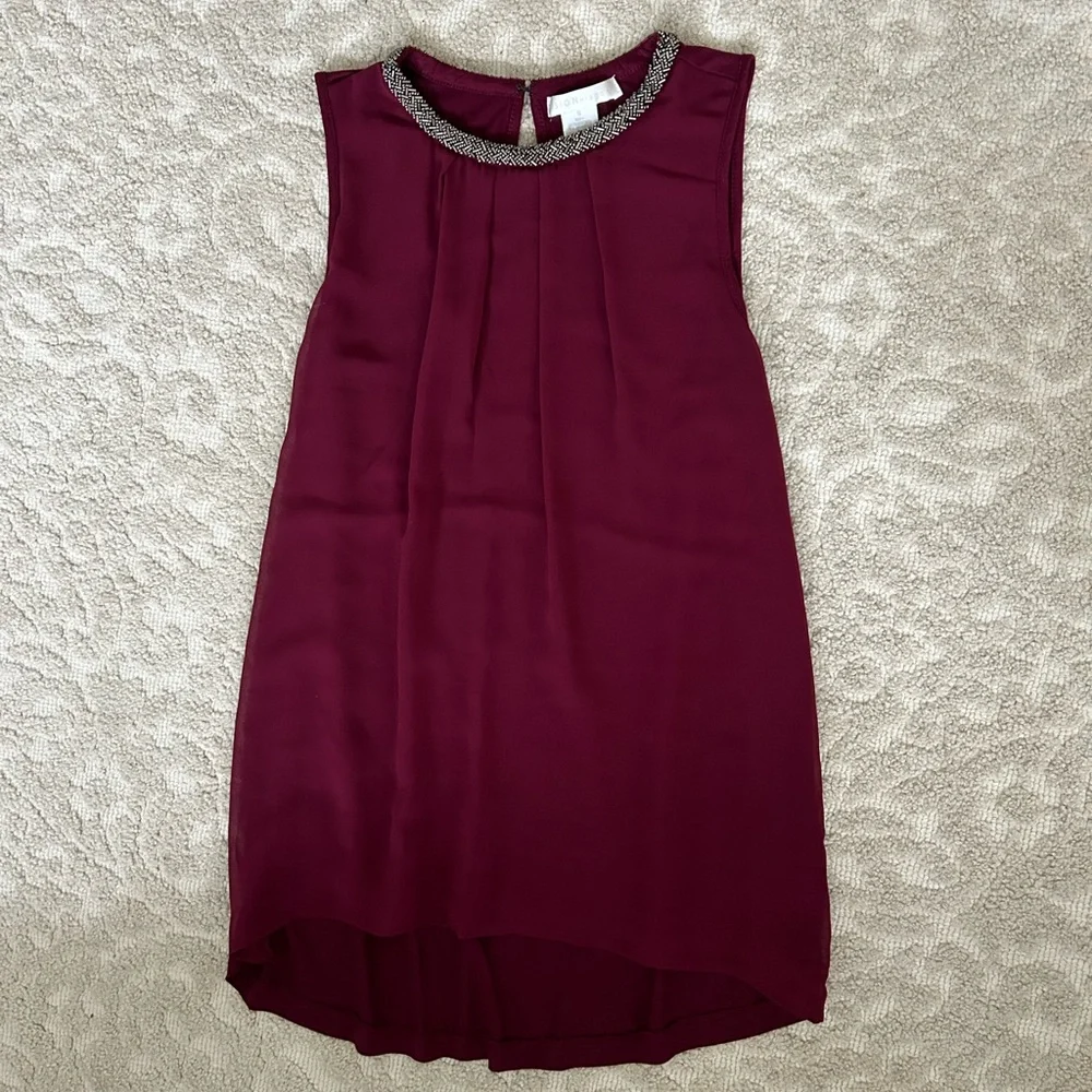 Design history S Women’s sleeveless blouse shirt fully beaded around neck maroon - Picture 1 of 7